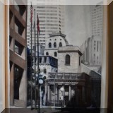 A01. Framed floating acrylic painting of King's Chapel in Boston by Jean Cain. 53&rdquo;h x 37&rdquo;w 